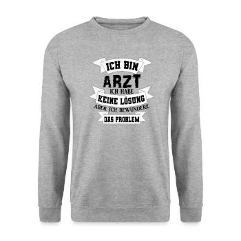 Arzt Doktor Spruch Geschenkidee - Unisex Pullover - Weißgrau meliert - Vorne - Alina (178cm) & Michal (187cm)
