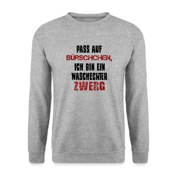 Zwerg klein kleinwüchsig lustig Spruch Kind - Unisex Pullover - Weißgrau meliert - Vorne - Alina (178cm) & Michal (187cm)