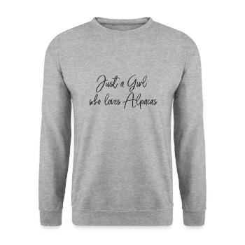 Just a girl how loves alpacas Alpakas Tierliebe - Unisex Pullover - Weißgrau meliert - Vorne - Alina (178cm) & Michal (187cm)