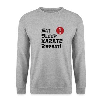 eat sleep karate reapeat meme - Unisex Sweatshirt - salt & pepper - Front - Alina (178cm) & Michal (187cm)