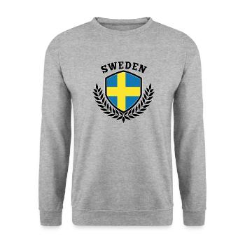 Schweden | Schwedische Flagge Wappen Geschenk - Unisex Pullover - Weißgrau meliert - Vorne - Alina (178cm) & Michal (187cm)