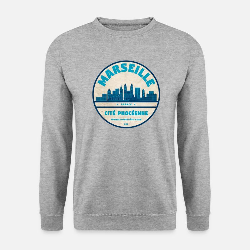 Marseille Skyline Badge - Unisex Pullover - Weißgrau meliert