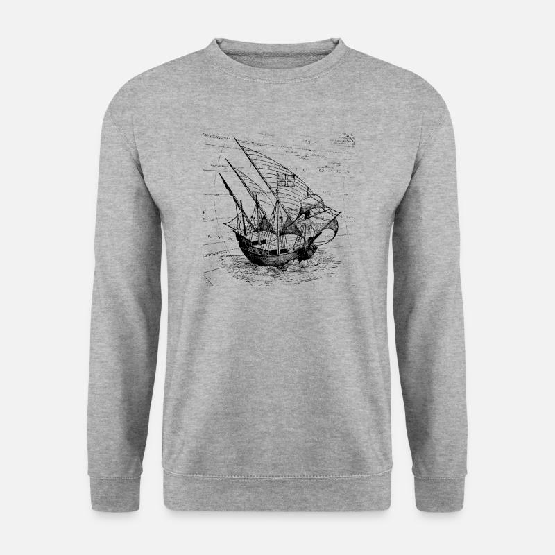 Segelschiff Karte - Unisex Pullover - Weißgrau meliert