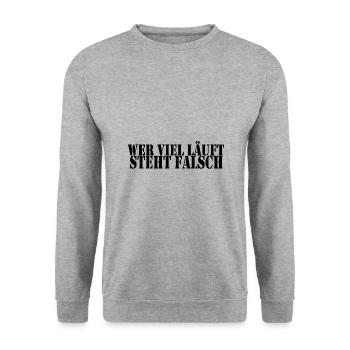 Fußball Kreisliga Libero Verteidiger Geschenkidee - Unisex Pullover - Weißgrau meliert - Vorne - Alina (178cm) & Michal (187cm)