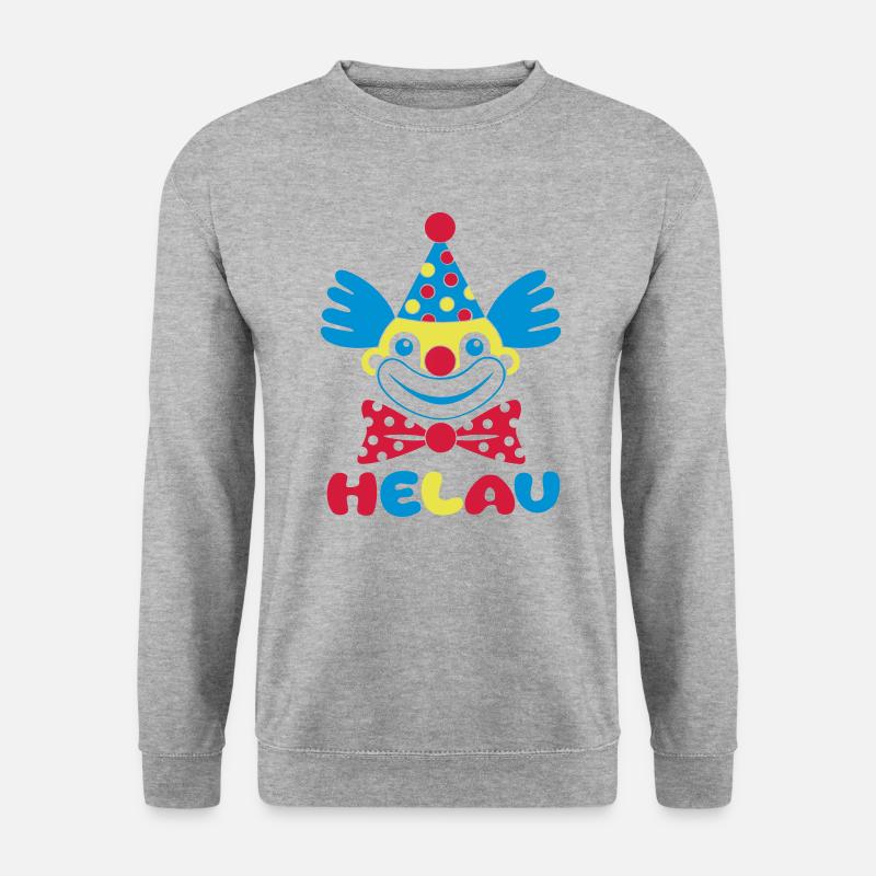 Fasching Karneval Clown HELAU 1, 2 oder 3 Farben - Unisex Pullover - Weißgrau meliert
