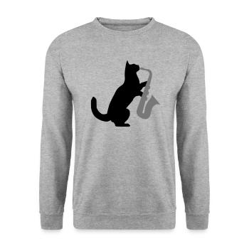Sax Cat - Unisex Sweatshirt - salt & pepper - Front - Alina (178cm) & Michal (187cm)