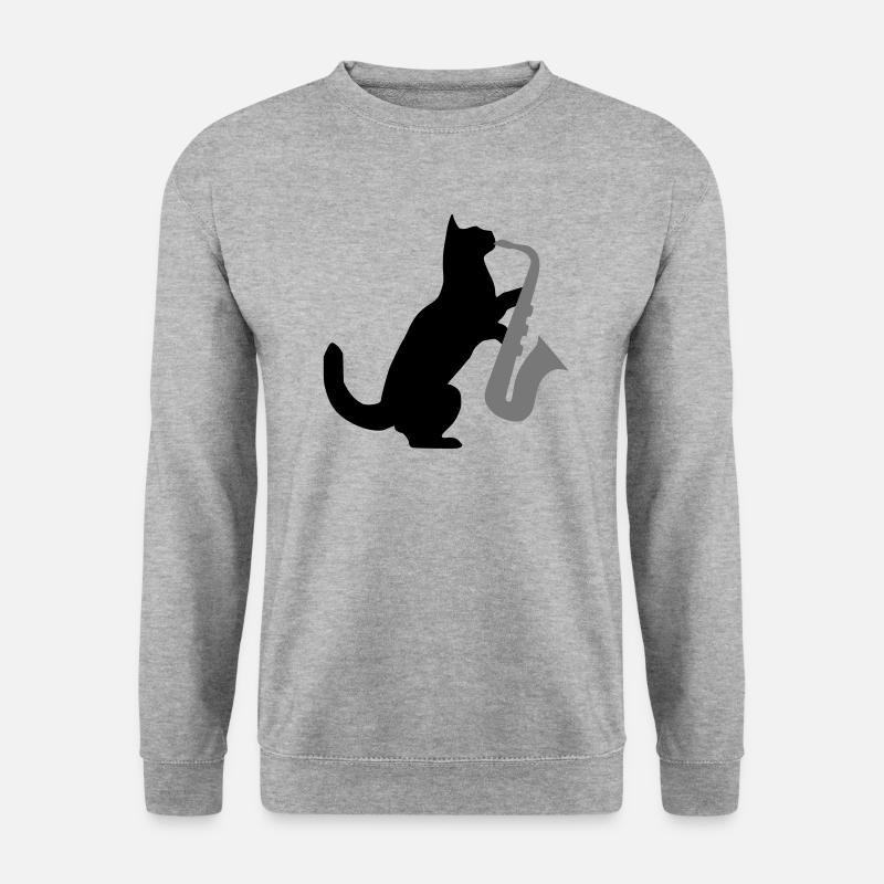 Sax Katze - Unisex Pullover - Weißgrau meliert