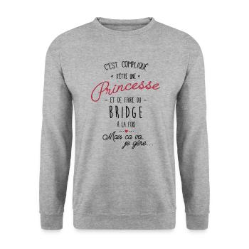 princesse et Bridge - Sweat-shirt Unisexe - gris chiné - Devant - Alina (178cm) & Michal (187cm)