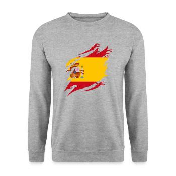 Drapeau d’Espagne Vintage Drapeau espagnol d’occasion Look - Sweat-shirt Unisexe - gris chiné - Devant - Alina (178cm) & Michal (187cm)