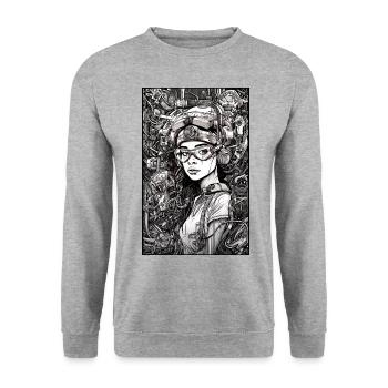 Tech girl, black and white, , Digital - Sweat-shirt Unisexe - gris chiné - Devant - Alina (178cm) & Michal (187cm)