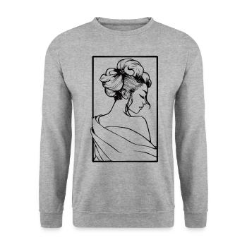 Geisha schwarz - Unisex Pullover - Weißgrau meliert - Vorne - Alina (178cm) & Michal (187cm)