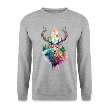 Cerf Cerf Bois animal Nature Forêt Montagnes sauvages - Sweat-shirt Unisexe - gris chiné - Devant - Alina (178cm) & Michal (187cm)