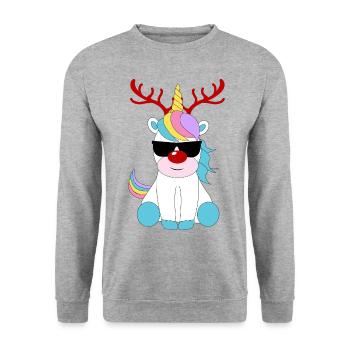 Rudolf das Einhorn - Unisex Pullover - Weißgrau meliert - Vorne - Alina (178cm) & Michal (187cm)