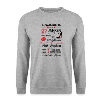 27 Geburtstag 27er Geb 27th Birthday 27. Jahre Alt - Unisex Pullover - Weißgrau meliert - Vorne - Alina (178cm) & Michal (187cm)