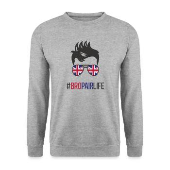 Bropair England Bro-Pair Au-Pair Auslandsjahr UK - Unisex Pullover - Weißgrau meliert - Vorne - Alina (178cm) & Michal (187cm)