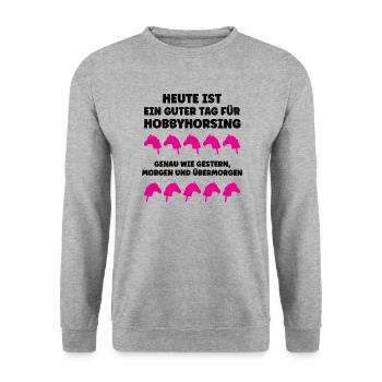 Steckenpferde Hobby Horse Pferde Hobbyhorsing - Unisex Pullover - Weißgrau meliert - Vorne - Alina (178cm) & Michal (187cm)