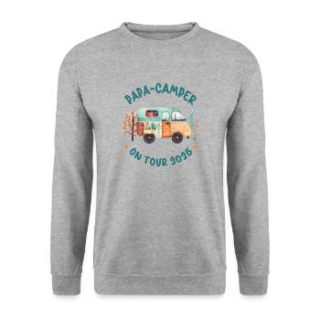 Papa Camper 2025 Camping Urlaub Reise Wohnwagen - Unisex Pullover - Weißgrau meliert - Vorne - Alina (178cm) & Michal (187cm)