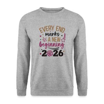 Neujahrsspruch Neujahr 2026 Happy New Year 26 - Unisex Pullover - Weißgrau meliert - Vorne - Alina (178cm) & Michal (187cm)