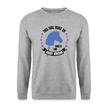 Hobby Horsing Pferde Reiten Steckenpferde Horses - Unisex Pullover - Weißgrau meliert - Vorne - Alina (178cm) & Michal (187cm)