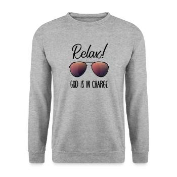 Relax! God is in charge gift - Unisex Sweatshirt - salt & pepper - Front - Alina (178cm) & Michal (187cm)