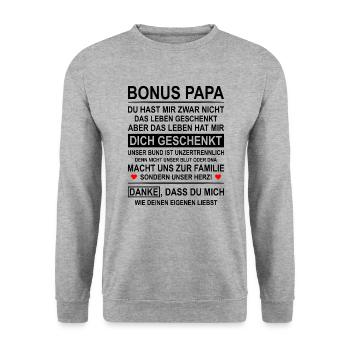 Bonus Papa Danke Stiefvater Geschenk Ersatzpapa - Unisex Pullover - Weißgrau meliert - Vorne - Alina (178cm) & Michal (187cm)