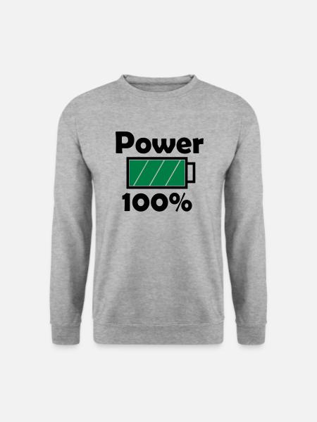 Power 100% mit vollem Akku-Symbol - Unisex Pullover - Weißgrau meliert