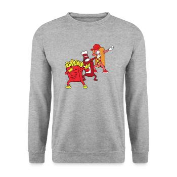 Dabbing Dab Hot Dog Ketchup Frites Frites - Sweat-shirt Unisexe - gris chiné - Devant - Alina (178cm) & Michal (187cm)