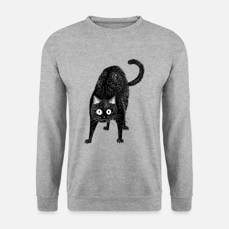 Schwarze Katze - Unisex Pullover - Weißgrau meliert