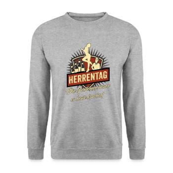 RAHMENLOS Geschenk Vatertag - Herrentag - die - Unisex Pullover - Weißgrau meliert - Vorne - Alina (178cm) & Michal (187cm)