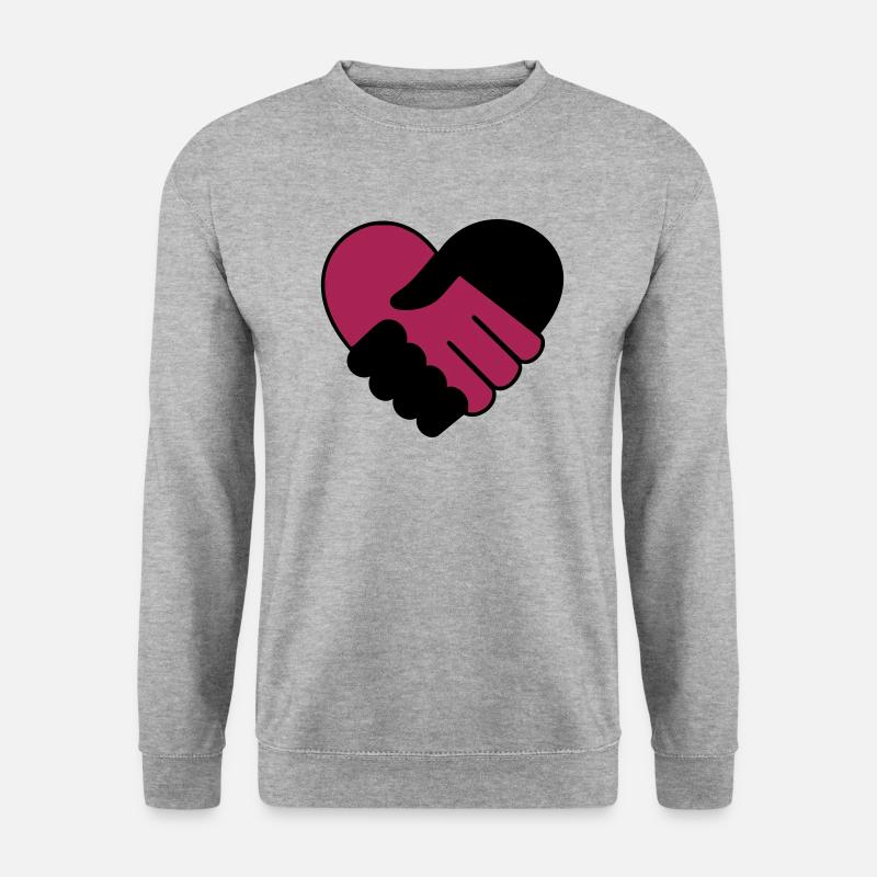 Herz Hand in Hand schwarz lila - Unisex Pullover - Weißgrau meliert