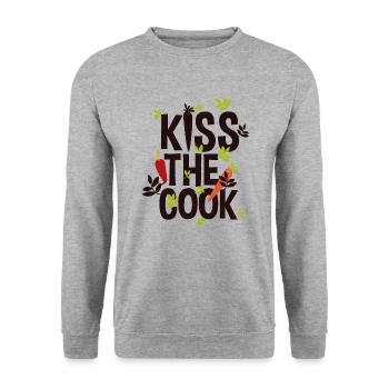 Embrassez le cuisinier - Avec l'amour et la cuisine chemise de cuisson - Sweat-shirt Unisexe - gris chiné - Devant - Alina (178cm) & Michal (187cm)