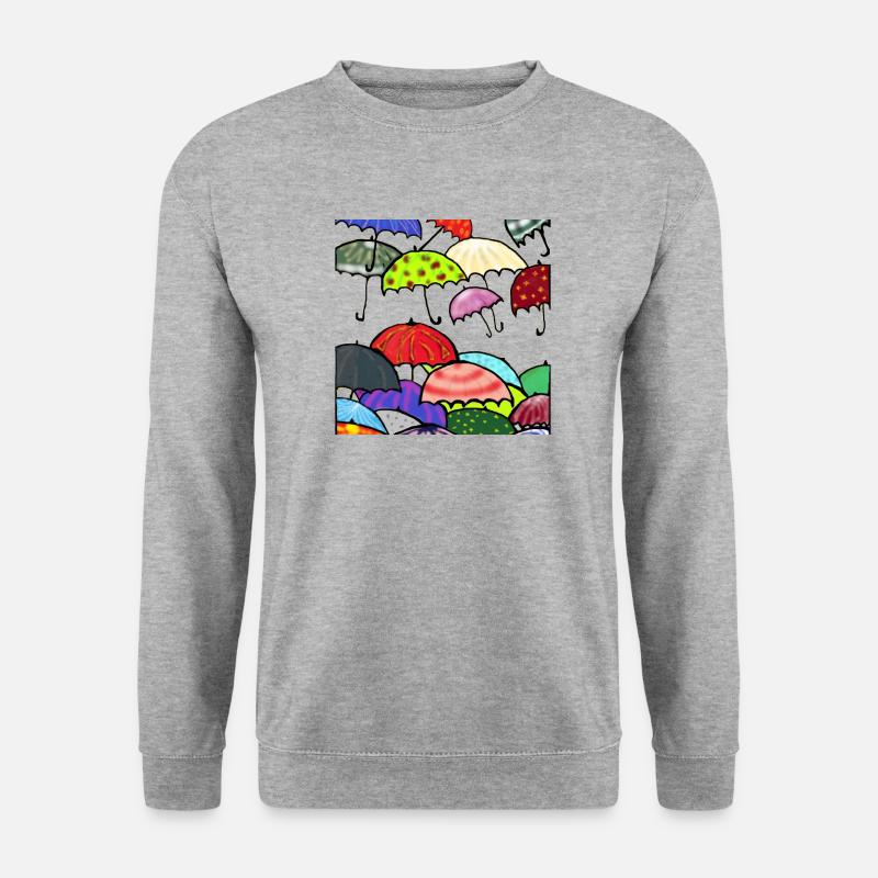 Die Schirmparade, eine bunte Geschenkidee. Kunst - Unisex Pullover - Weißgrau meliert