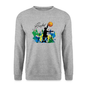 BASKET - Sweat-shirt Unisexe - gris chiné - Devant - Alina (178cm) & Michal (187cm)