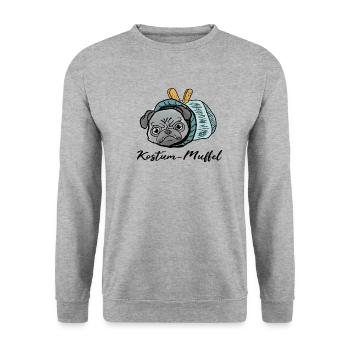Mops beim Fasching! Geschenk Rollmops - Unisex Pullover - Weißgrau meliert - Vorne - Alina (178cm) & Michal (187cm)