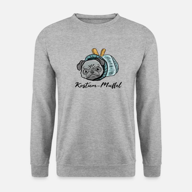 Mops beim Fasching! Geschenk Rollmops - Unisex Pullover - Weißgrau meliert