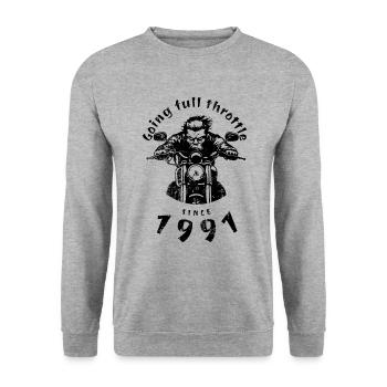 33. Geburtstag Going full throttle since 1991 - Unisex Sweatshirt - salt & pepper - Front - Alina (178cm) & Michal (187cm)