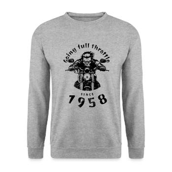 66. Anniversaire : Plein régime depuis 1958 - Sweat-shirt Unisexe - gris chiné - Devant - Alina (178cm) & Michal (187cm)