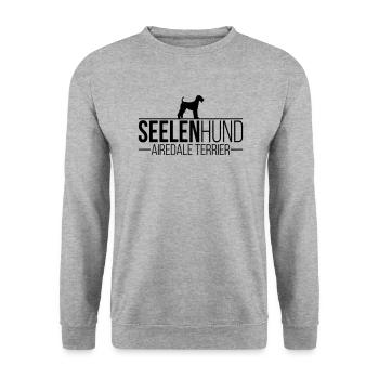 AIREDALE TERRIER Seelenhund - Unisex Pullover - Weißgrau meliert - Vorne - Alina (178cm) & Michal (187cm)