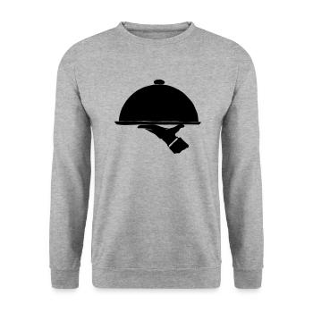 Servierglocke Kellner Herr Ober Geschenk Glosche - Unisex Pullover - Weißgrau meliert - Vorne - Alina (178cm) & Michal (187cm)