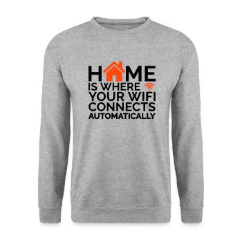 home is where your wifi connects automatically - Unisex Sweatshirt - salt & pepper - Front - Alina (178cm) & Michal (187cm)