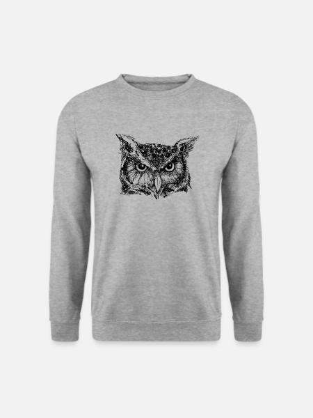 black owl sketch Eule tattoo design - Unisex Pullover - Weißgrau meliert
