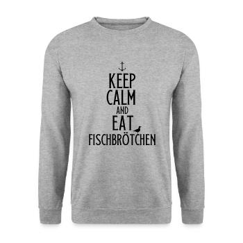 keep calm and eat Fischbrötchen moin norddeutsch - Unisex Pullover - Weißgrau meliert - Vorne - Alina (178cm) & Michal (187cm)