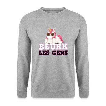 Licorne pour femme beurk les gens Citation humour - Sweat-shirt Unisexe - gris chiné - Devant - Alina (178cm) & Michal (187cm)