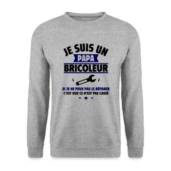 Je suis un papa bricoleur, Cadeau fête des pères - Sweat-shirt Unisexe - gris chiné - Devant - Alina (178cm) & Michal (187cm)