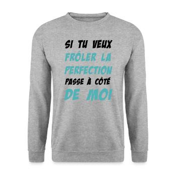 Si tu veux frôler la perfection passe à côté - Sweat-shirt Unisexe - gris chiné - Devant - Alina (178cm) & Michal (187cm)