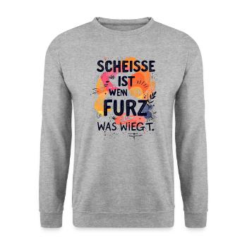 SCHEISSE IST, WENN DER FURZ WAS WIEGT. - Unisex Pullover - Weißgrau meliert - Vorne - Alina (178cm) & Michal (187cm)