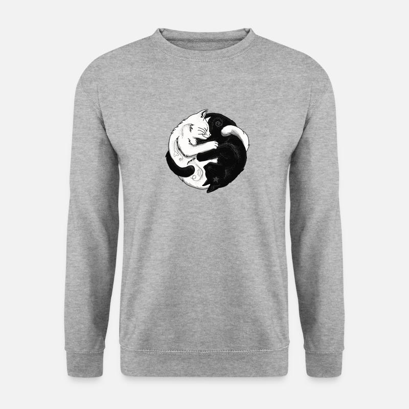 Zwei Katzen, Gleichgewicht,weiß, schwarz - Unisex Pullover - Weißgrau meliert