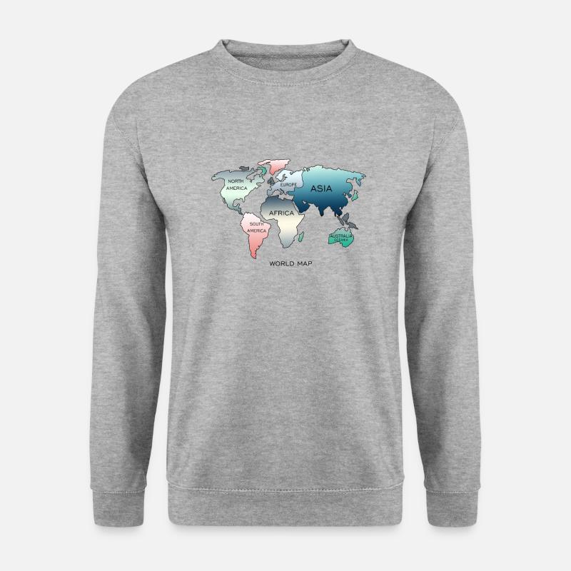 Weltkarte, World Map - Unisex Pullover - Weißgrau meliert