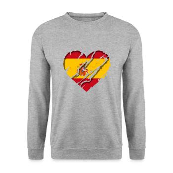 Spain Flag Heart Spanish Flag Used Look - Unisex Sweatshirt - salt & pepper - Front - Alina (178cm) & Michal (187cm)