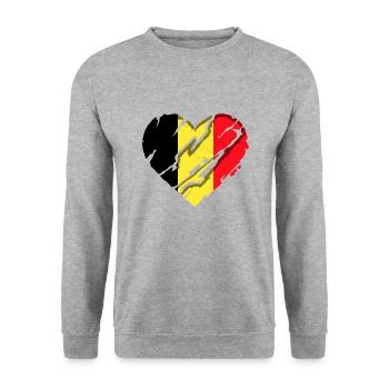 Belgien Flagge Vintage Belgische Fahne Herz - Unisex Pullover - Weißgrau meliert - Vorne - Alina (178cm) & Michal (187cm)